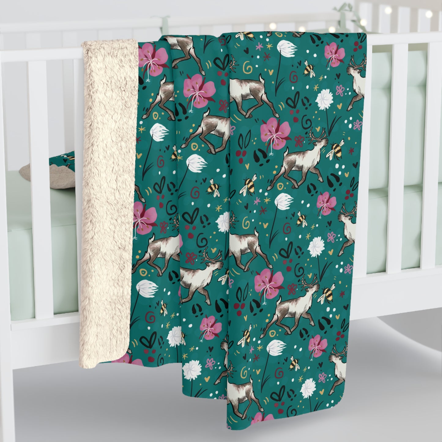 Arctic Cotton Caribou - Sherpa Fleece Blanket