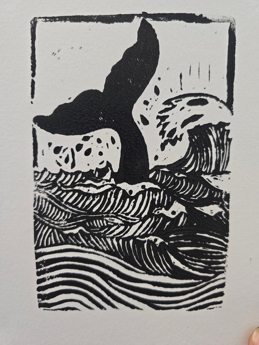 The whale - Linocut print limited edition